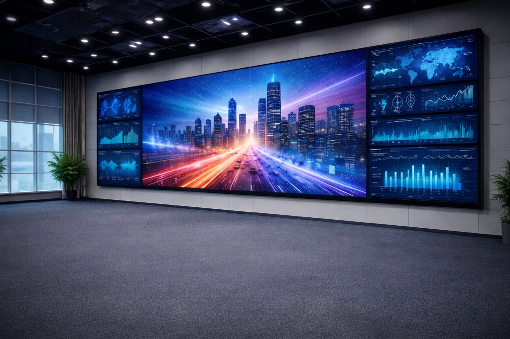 Large scale high-resolution LED video wall system for mission-critical monitoring